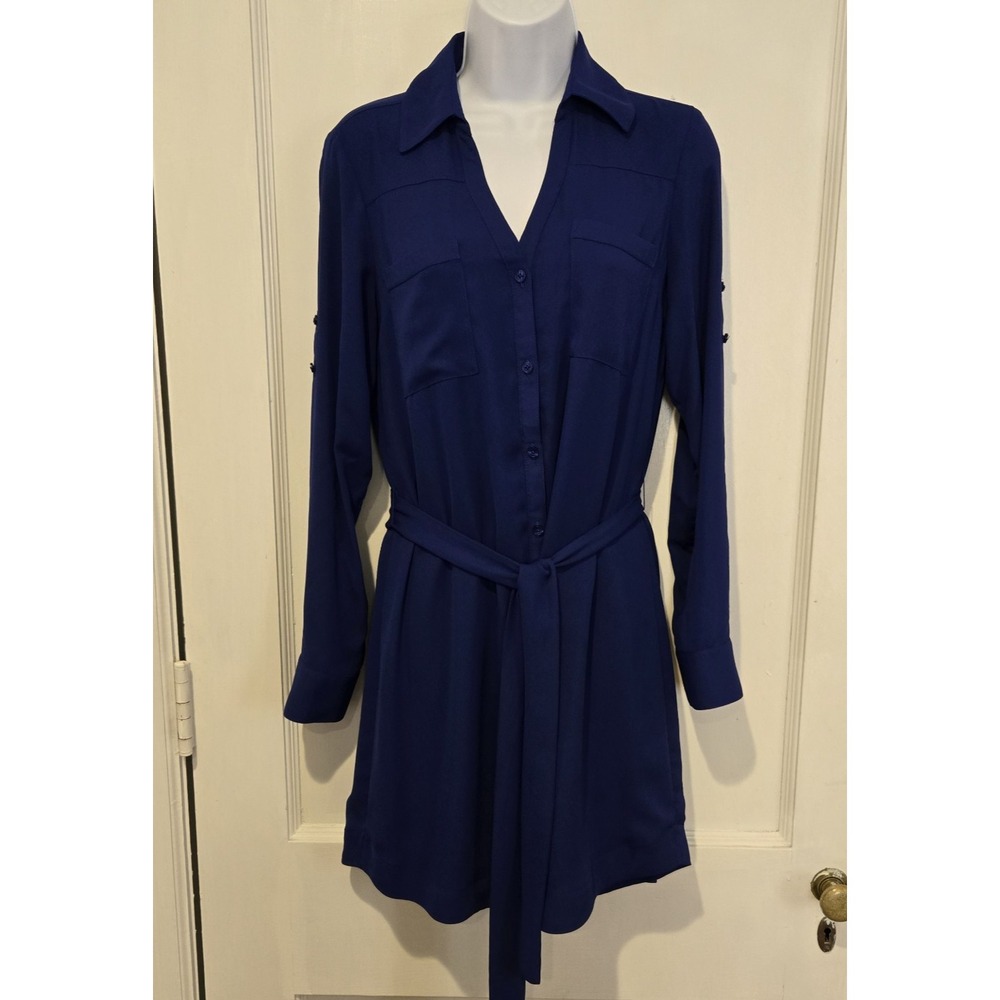 Women's Express Portofino Shirt‎ Dress Lined Royal Blue Roll Tab Sleeves Small